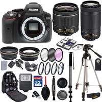 Nikon D5300 DSLR Camera w/AF-P DX NIKKOR 70-300mm f/4.5-6.3G ED Lens and AF-P DX NIKKOR 18-55mm f/3.5-5.6G VR Lens + 32 GB Memory Card and Professional Accessory Bundle