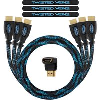 Twisted Veins HDMI Cable 1.5 ft, 3-Pack, Premium HDMI Cord Type High Speed with Ethernet, Supports HDMI 2.0b 4K 60hz HDR on Most Devices and May Only Support 4K 30hz on Some Devices