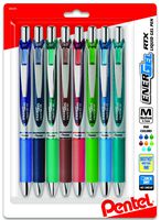 Pentel Gel Ink Pen, Retractable Gel Pen, (0.7mm) Metal Tip, Medium Point, Assorted Ink Colors, 8-Pk (BL77BP8M2)