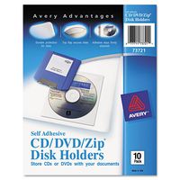 Avery 73721 Media Pockets, CD/DVD, Adhesive, Vinyl, 10/PK, Clear