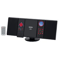 Jensen Modern Black Series JMC-180BR Wall Mountable Vertical Loading CD Music System, Digital AM/FM Stereo with Speakers, Aux-in, & Headphone Jack Remote Control (Red)