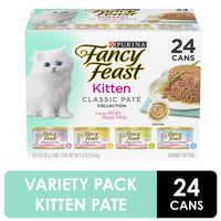 Purina Fancy Feast Grain Free Pate Wet Kitten Food Variety Pack, Kitten Classic Pate Collection, 4 flavors - (24) 3 oz. Boxes