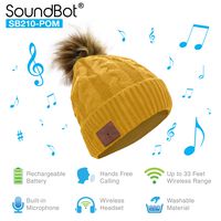 SoundBot¨ SB210 HD Stereo Bluetooth 4.1 Wireless Smart Beanie Headset Musical Knit Headphone Speaker Hat Speakerphone Cap,Built-in Mic (POM/Mustard Yellow)