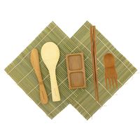 BambooMN Sushi Making Kit - 2 Green Sushi Rolling Mats, Rice Paddle, Spreader, Chopsticks, Sushi Sauce Dish, and Free Spork - Deluxe Sushi Set