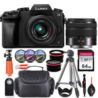 Panasonic Lumix DMC-G7 Mirrorless Micro Four Thirds Digital Camera with 14-42mm Lens (Black) + Essential Starter Accessory Bundle incl. Wide-Angle & Telephoto Conversion Lens, Gadget Bag & More