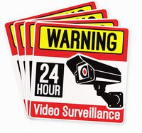 Video Security Surveillance Sticker | 6'' x 6'' CCTV Sign Vinyl Sticker | 4-Pack Warning Decals for Home Business/Home | Camera Warning Sign Decal | Security Window Stickers | Made in USA