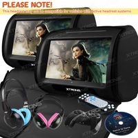XTRONS Black 2X Twin 9" Touch Screen Car Headrest DVD Player Games & Children Headphones Included(Blue&Pink)