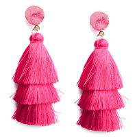 Hot Pink Tassel Earrings Long Fringe Drop Dangle for Women Girls Layered Thread Tassel Tassle Earrings Statement Bohemian Jewelry