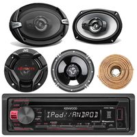 Kenwood KDC168U Car CD Player Receiver USB AUX Radio - Bundle Combo with 2X JVC 6x9 3-Way Vehicle Coaxial Speakers + 2X 6.5 Inch 2-Way Audio Speakers + Enrock 50 Ft 18G Speaker Wire