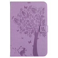 Amocase Wallet Case with 2 in 1 Stylus for iPad Mini 4,Slim Cartoon Cute 3D Butterfly Tree Cat Print Magnetic Soft TPU Stand Pu Leather Case - Purple