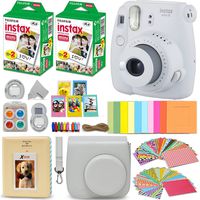 Fujifilm Instax Mini 9 Instant Camera White + Fuji INSTAX Film (40 Sheets) + Accessories Kit Bundle + Custom Case with Strap + Assorted Frames + Photo Album + 60 Colorful Sticker Frames + More