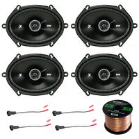 4x Kicker D-Series 6x8" 200 Watt 2-Way 4-Ohm Car Coaxial Speakers, 4X Enrock 16 Gauge Speaker Harness Adapter W/Red Bullet for Select Ford Vehicles 1998-UP, Enrock Audio 16-Gauge 50 Foot Speaker Wire