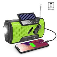 Emergency Weather Solar Crank AM/FM NOAA Radio with Portable 2000mAh Power Bank, Bright Flashlight and Reading Lamp for Household Emergency and Outdoor Survival (Green)