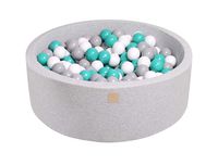 MEOWBABY 35 x 11.5 in /200 Balls Included ∅ 2.75in Foam Ball Pit for Baby Kids Soft Round Ball Pool Children Toddler Playpen Made in EU Light Grey: Turquoise/Grey/White