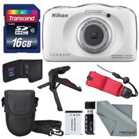 Nikon COOLPIX W100 Digital Camera (White) Basic Bundle with Floating Strap + 16 GB +Tripod + SD/SDHC Reader + Battery + Case + FiberTiqueCleaning Cloth