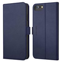 iPhone 8 Plus 7 Plus 6 Plus case ZOVER Genuine Leather Wallet Case with RFID Blocking Kickstand Feature Card Bison Fone Slots ID Holders and Magnetic Clasps Gift Box Navy Blue (Undetachable Version)