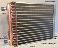 12x6 Water to Air Heat Exchanger~1" Copper Ports w/EZ Install Front Flange