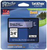 Brother Genuine P-Touch TZE-141 Tape, 3/4" (0.7") Standard Laminated P-Touch Tape, Black on Clear, Laminated for Indoor or Outdoor Use, Water-Resistant, 26.2 ft (8 m), Single-Pack