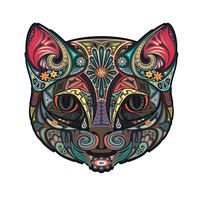 Paisley Cat Face Black Outline - 4 Inch Full Color Decal for Macbooks or Laptops - Proudly Made in The USA from Adhesive Vinyl