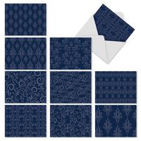 Beautiful Assorted Blank Note Cards with Envelopes 4 x 5.12 inch - All Occasion Greeting Cards 'Indigo Blues' - Professional, Floral Blue Pattern Notecard Stationery (Box of 10) M1776BN