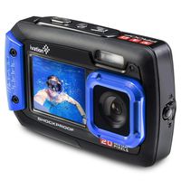 Ivation 20MP Underwater Shockproof Digital Camera & Video Camera w/Dual Full-Color LCD Displays - Fully Waterproof & Submersible up to 10 Feet (Blue) (Renewed)