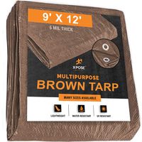Multipurpose Protective Cover Brown Poly Tarp 9' x 12' - Durable, Water Resistant, Weather Resistant - 5 Mil Thick Polyethylene - by Xpose Safety