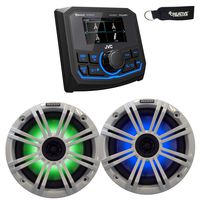 JVC KD-MR1BTS Bluetooth Marine Receiver w/A Pair of Kicker LED Marine OEM Replacement Speakers - White