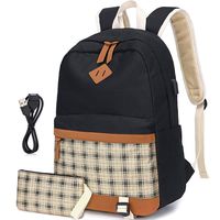 Canvas Backpack for Girls 2 in 1 College School Bookbag with USB Charging Port Women Casual Daily Backpack Fits 15.6 inch Laptop Backpack