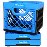 CleverMade Collapsible Milk Crates, 25L Plastic Stackable Storage Bins CleverCrates Utility Folding Baskets, Pack of 3, Blue