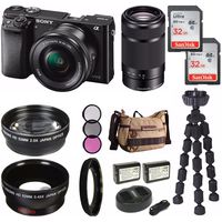 Sony Alpha a6000 Mirrorless Digital Camera 2 Lens Kit (SELP1650 + SEL55210B) & Havan Camera Case 64GB Kit