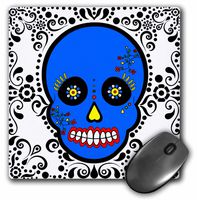 3dRose LLC 8 X 8 X 0.25 Inches Day of The Dead Skull Dia De Los Muertos Sugar Blue White Black Scroll Design Mouse Pad (mp_28874_1)