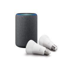 Echo (3rd Gen) Charcoal Bundle with Philips Hue White 2-pack A19 Smart Bulbs, Bluetooth & Zigbee compatible (No Hub Required)