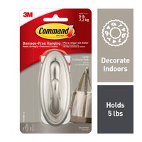 Command Large Traditional Hook, Brushed Nickel, Holds 5 lbs, 1 hook, 2 strips (17053BN-ES)