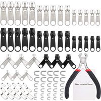 TecUnite 85 Pieces Zipper Replacement Zipper Repair Kit with Instruction Manual and Zipper Install Pliers Tool, Silver and Black