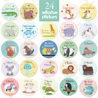 Baby Milestone Stickers,Baby Monthly Stickers 0-12 Month Stickers,Animal Self-Adhesive Baby Boy Milestone Stickers(Set of 24)