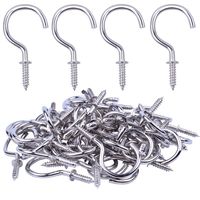 BronaGrand 100pcs Nickel Plated Metal Screw-in Ceiling Hooks Cup Hooks Silver 1inch