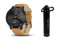 Garmin Vivomove HR Multi Sport Hybrid Smartwatch with Wearable4U Compact Power Bank Bundle (L: 148-215 mm, Premium, Onyx Black with Tan Suede Band)