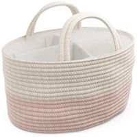 Diaper Caddy Organizer for Change Table | Portable Carry Tote for Newborn Girl Nursery with Handles | Storage Basket for Wipes, Diaper, Baby Essentials | Perfect Shower Gift | Cotton Rope - Pink/White