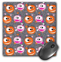 3dRose LLC 8 x 8 x 0.25 Inches Mouse Pad, Orange/Pink Cute Monster Pattern with Fun Eyes and Kissy Lips (mp_78220_1)