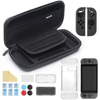 iAmer 11 in 1 Starter Kits for Nintendo Switch, Carrying Case for Switch+Transparent Switch Cover+3pcs Switch Screen Protector+Silicone Joy-Con Gel Guards+Thumb Grips Caps+ Game Card Case+Screen Wipe
