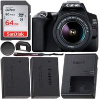 Canon EOS 250D (Rebel SL3) DSLR Camera with 18-55mm DC III Lens & Starter Accessory Bundle - Includes: Free Promotional SanDisk Ultra 64GB SDXC Memory Card & Extended Life Spare Battery