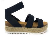 Soda Clip Womens Casual Espadrilles Trim Flatform Studded Wedge (6, Black S)
