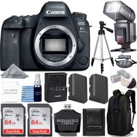 Canon EOS 6D Mark II Digital SLR DSLR Camera (Body Only) + 2 SanDisk Ultra 64GB SDHC Memory Cards + Extra Battery + Backpack Shoulder Bag + Tripod + Professional Starter Bundle