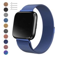 Meikeio Metal Replacement Bands Compatible for Fitbit Versa/Versa Lite Edition/Versa 2, Stainless Steel Metal Bracelet(Diamond Blue,Large)