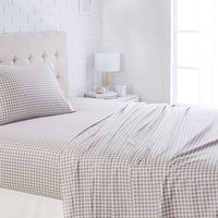 AmazonBasics Lightweight Super Soft Easy Care Microfiber Sheet Set with 16" Deep Pockets - Full, Taupe Gingham