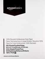 AmazonBasics 100% Recycled Multipurpose Copy Printer Paper - 8.5 x 11 Inches, 1 Ream (500 Sheets)
