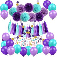 Mermaid Party Decorations, Cocodeko 57 Pcs Pom Poms Paper Tassel Polka Dot Garland Mermaid Confetti Balloons for Mermaid Birthday Baby Shower Frozen Under the Sea Party Supplies - Teal Lavender Purple