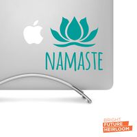 NAMASTE + Lotus Typography - 5" Wide TURQUOISE Decal - For MacBook, Laptop, Tablet, and more!