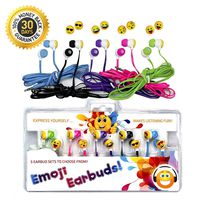 Vias Emoji Earbud 5 Pack of Assorted Smile Face Expressions Headphones Earbuds 3.5mm for iPod/SmartPhone/Tablet. Great for Kids, Boys, Girls, Gifts