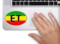 Oval country initial with flag Ethiopia 4x2.5 inches symbol world peace love humor 'murica america united states color sticker state decal vinyl - Made and Shipped in USA